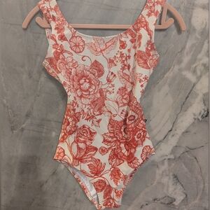 Luckyleo Crescent Leotard In Red Floral Print